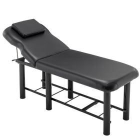 Professioanl Massage Table , Backrest Adjustable, Removable Headrest, Bottom Shelf Storage , Memory Foam Layer Salon Bed,White (Color: BLACK)
