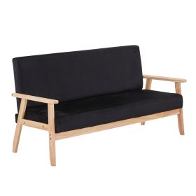Modern Velvet Loveseat Sofa With Wooden Arms Office Couch 2-3 Seat (Color: BLACK)