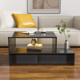 Coffee Table With Unique Architectural Shape (Color: BLACK)