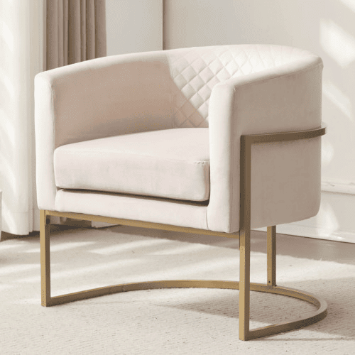 Upholstered Velvet Chair Gold Metal Bracket, Medieval Living Room Office Tea Room Lounge Chair With Curved Backrest