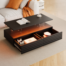 Modern White Rectangular LED Lights Coffee Table With 2 Drawers In 47.2 (Color: BLACK)
