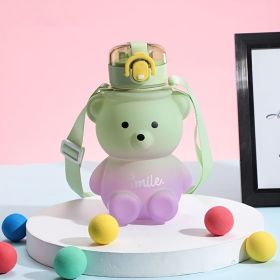 1pc Bear Cute Water Cup, Summer Plastic Cup, Portable Straw Cup, Large-capacity Water Bottle With Strap (Color: Pink)