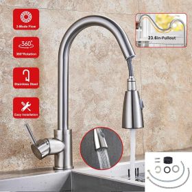 Kitchen Faucets Single Handle Kitchen Sink Faucet Brushed Nickel Stainless Steel Pulldown Head Faucet (Color: 2pcs)