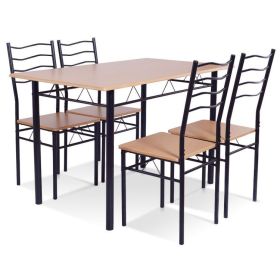 5 Pieces Wood Metal Dining Table Set with 4 Chairs (Color: Walnut)