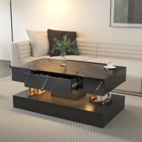 6.93IN High LED Coffee Table,Modern Coffee Table For Living Room,Living Room Tables,Large Living Room Furniture,LED Lights (Color: BLACK)