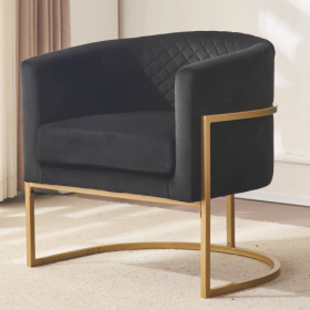 Upholstered Velvet Chair Gold Metal Bracket, Medieval Living Room Office Tea Room Lounge Chair With Curved Backrest (Color: BLACK)